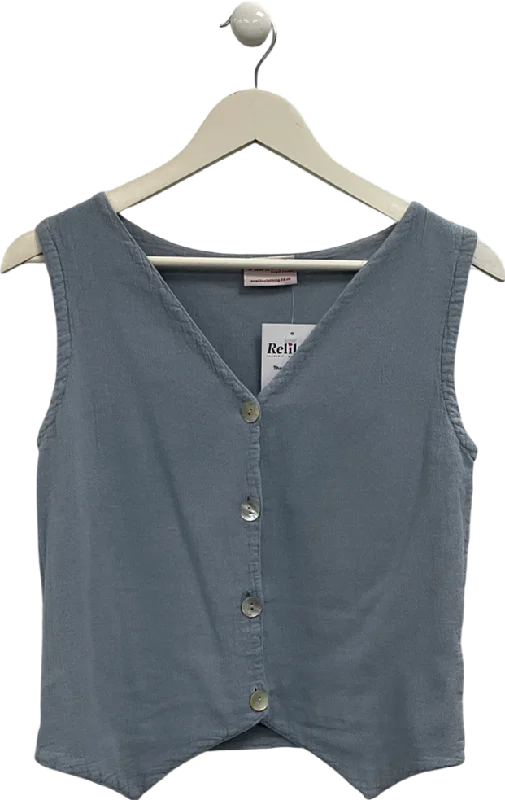 one life Blue Button Down Tank UK S/M