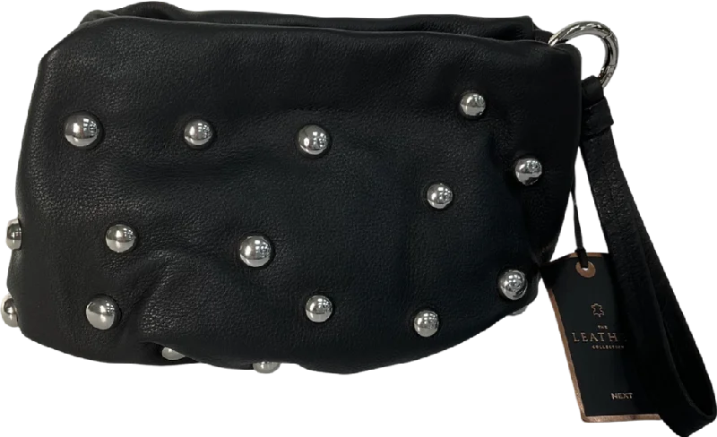 Next Black Leather Studded Clutch Bag