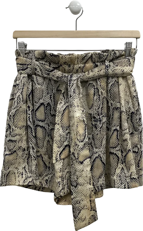 ZARA Beige Snake Print Elastic Waist Shorts UK M