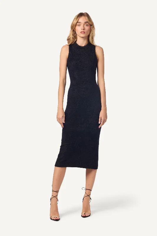 WHITNEY BRUSHED CASHMERE MIDI DRESS | BLACK