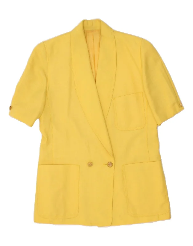 LORETTA BLOOM Womens Short Sleeve Blazer Jacket US 8 Medium Yellow