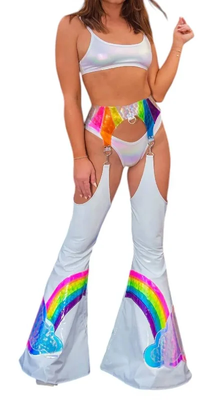 Chaps With Rainbow Belt Pants In White Cloud