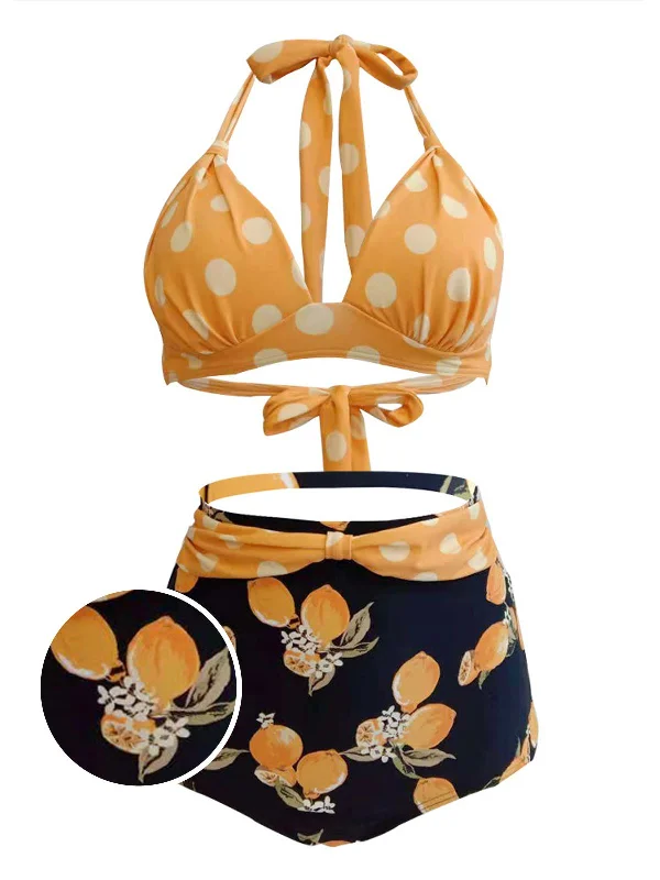 Lemon Polka Dot Halter Bikini