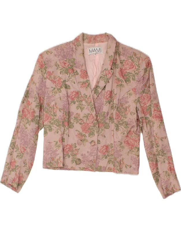 VINTAGE Womens Double Breasted Blazer Jacket UK 14 Medium Pink Floral