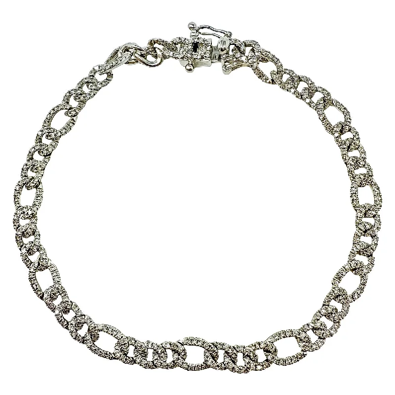 14K White Gold Diamond Figaro Bracelet