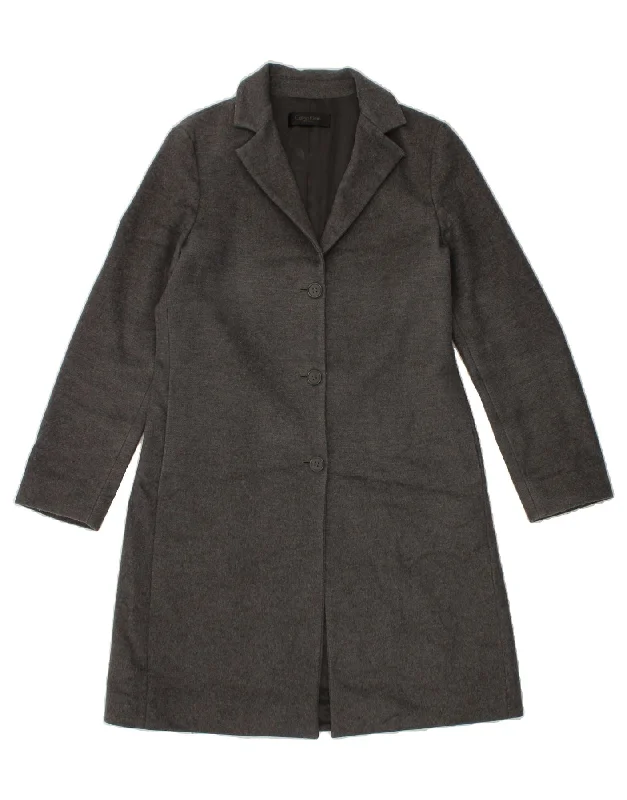 CALVIN KLEIN Womens Overcoat US 8 Medium Grey Wool