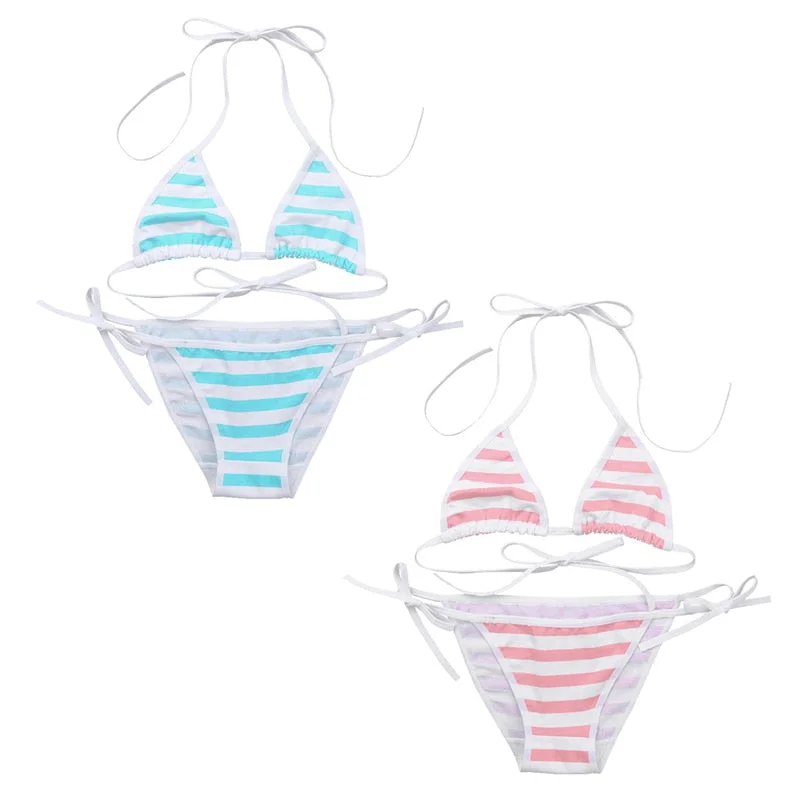 Cute Kawaii Japanese Anime Style Stripe String Set - Shimapan Underwear Set