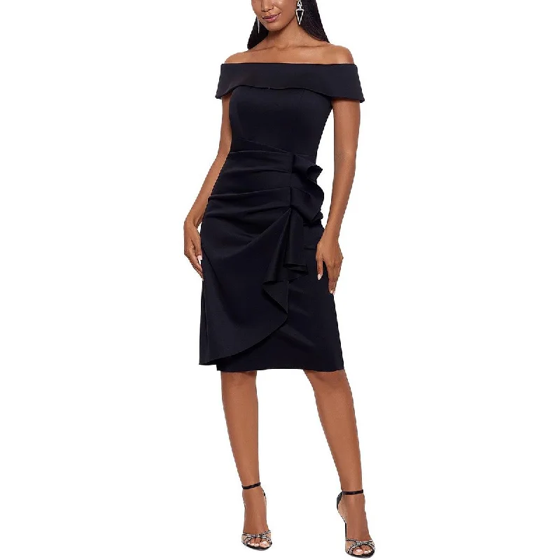 Xscape Womens Ruched Off-The-Shoulder Bodycon Dress