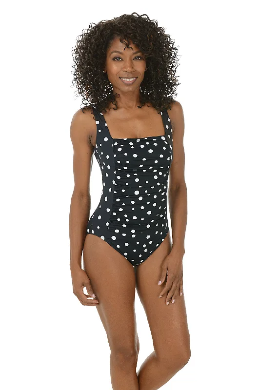 Vintage Dots Square Neck Princess Seam Swimsuit