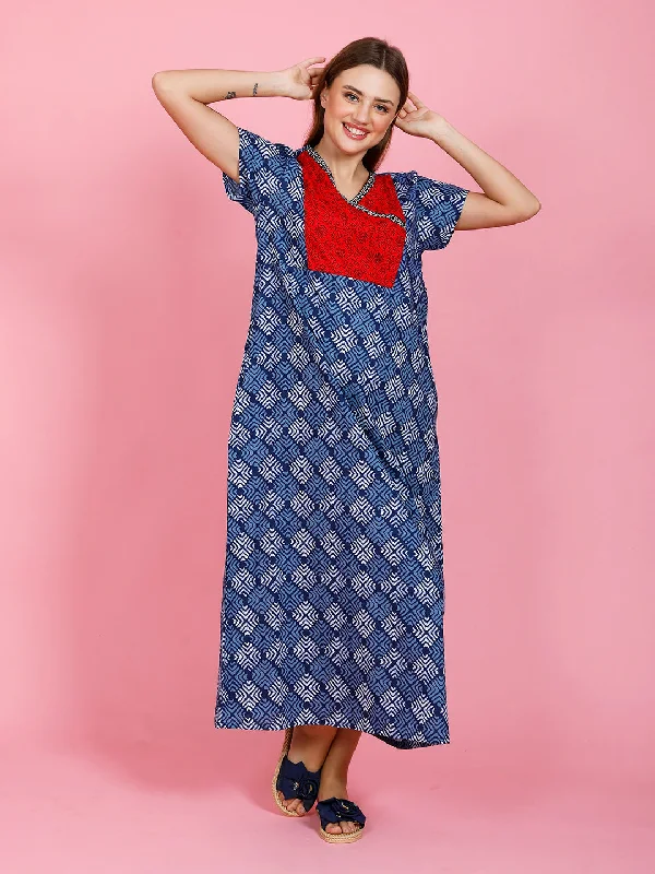 100% Cotton Nighty with Side Pocket | Printed