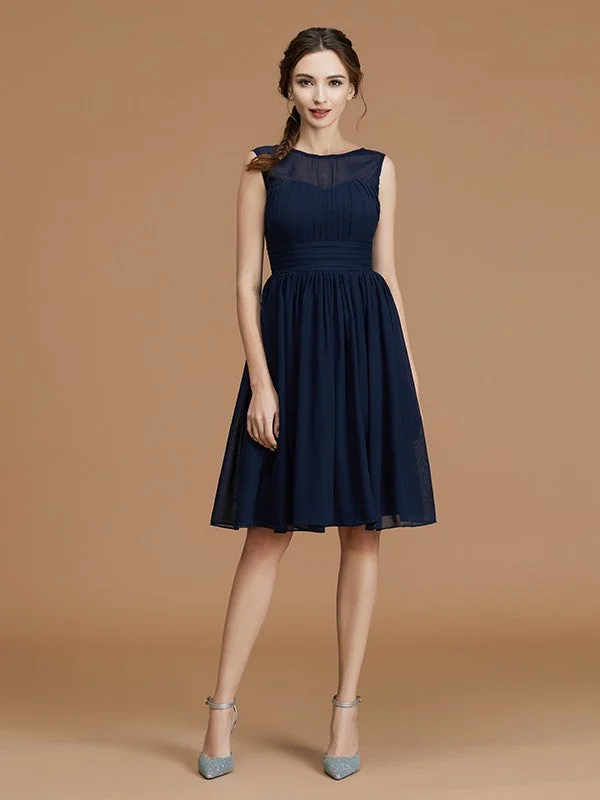 A-Line/Princess Bateau Sleeveless Short/Mini Ruffles Chiffon Bridesmaid Dresses