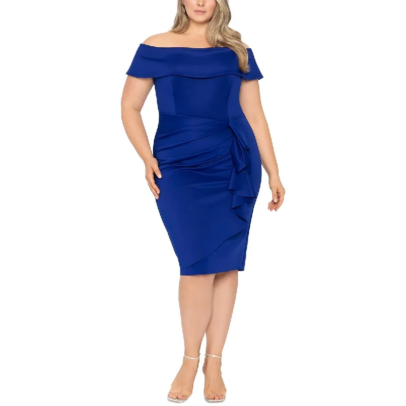 Xscape Womens Plus Ruffled Sheath Bodycon Dress