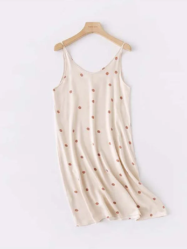 Loose Cream Polka Dot Midi Nighties Sleep Dress