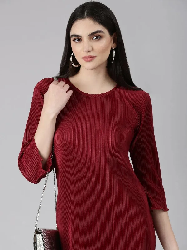 Women Maroon Solid Bodycon Dress-AE-15909-Maroon