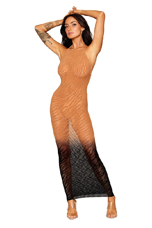 Zebra knit design bodystocking gown