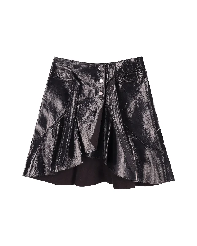 Maje Ruffle Skirt in Black Leather