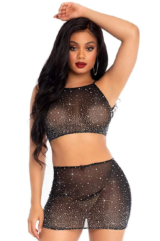 Rhinestone Crop Top and Mini Skirt