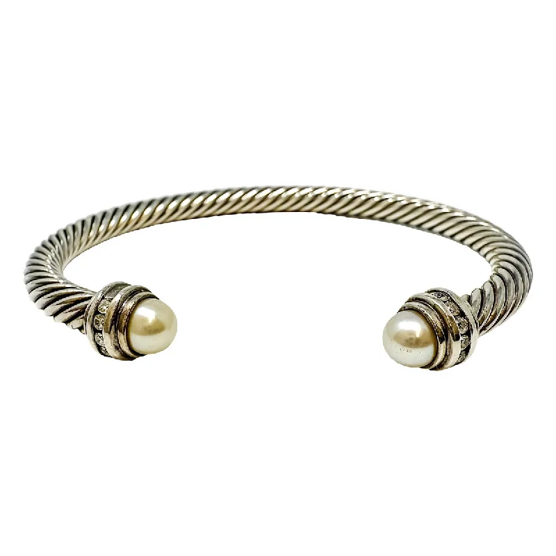 David Yurman Cable Cuff Bracelet with Pearl Caps and Diamonds