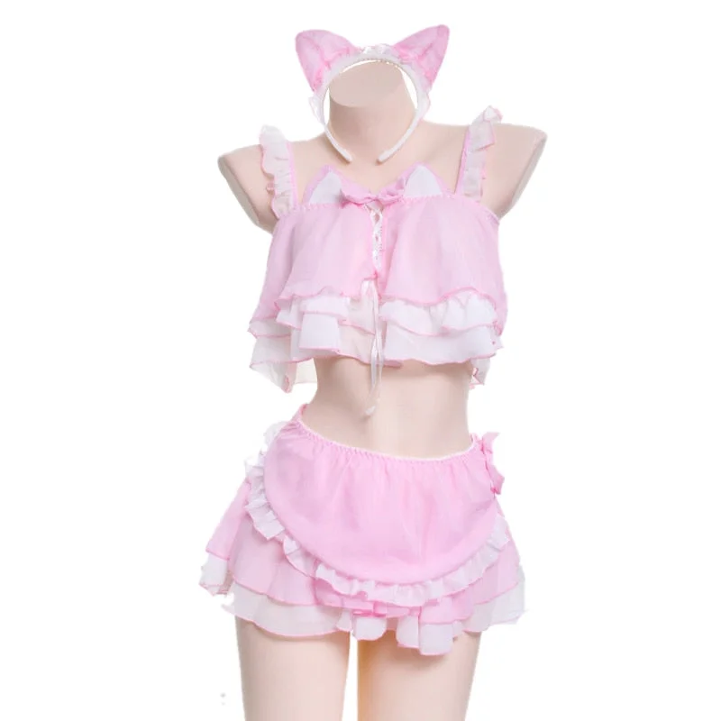 Anime Gothic Lolita Pink & Black Cat Girl - Cute Maid Women's Underwear