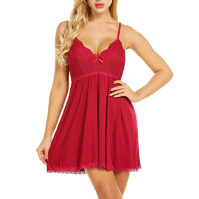 Plus Attractive Short Lace Trim Night Dress