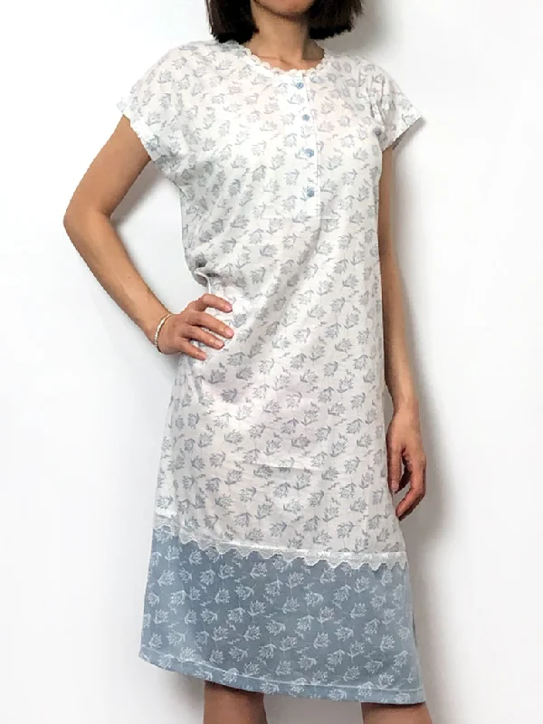 Floral Cotton Cap Sleeve Color Block Nightie