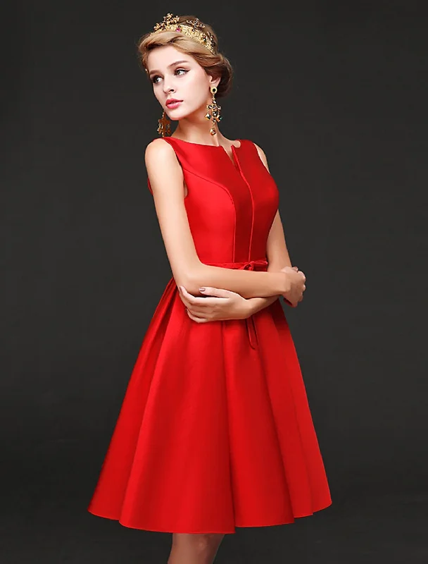 A-Line Cocktail Dresses Minimalist Dress Homecoming Short / Mini Sleeveless Jewel Neck Satin with Sash / Ribbon Bow(s)