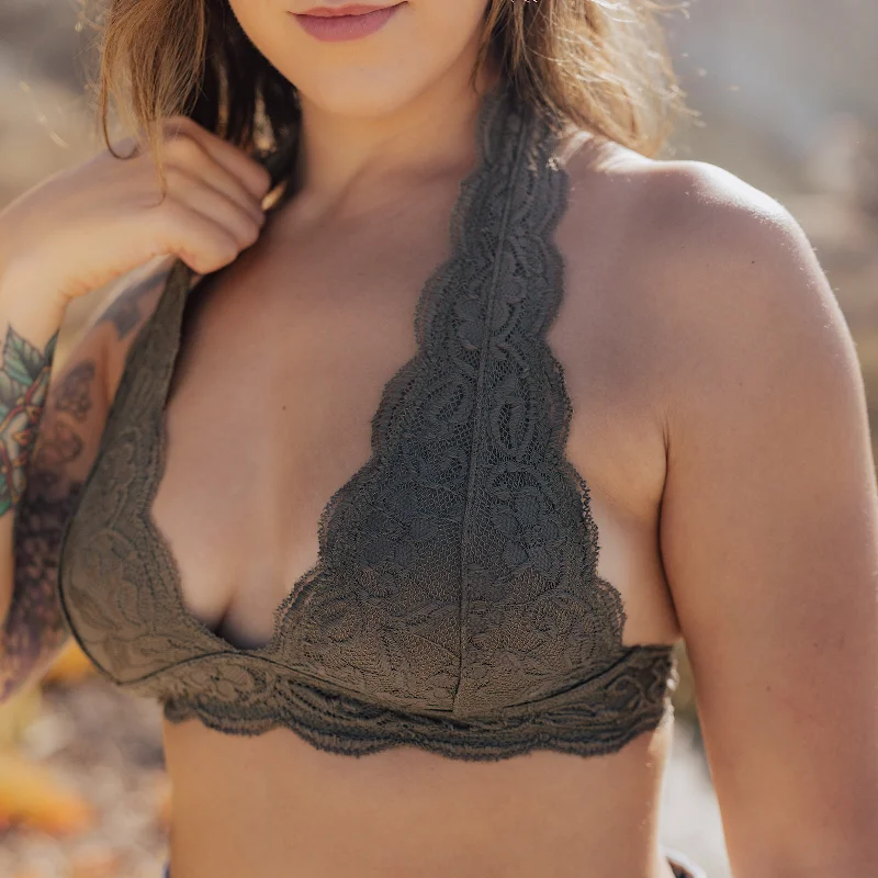 Olive Scalloped Lace Halter Bralette