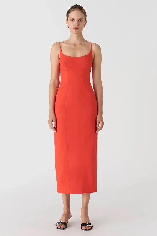 Misha Lena Sateen Midi Dress - Tangerine Red