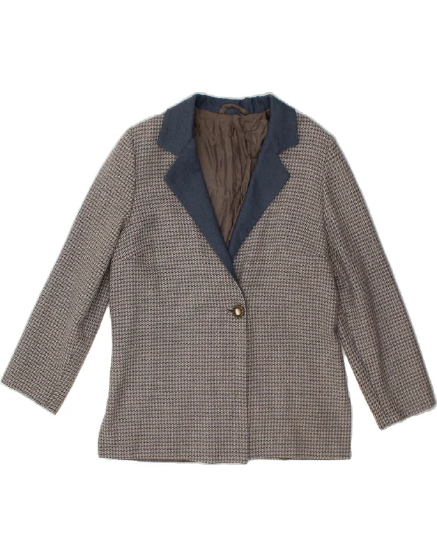 VINTAGE Womens 1 Button Blazer Jacket UK 14 Medium Grey Houndstooth