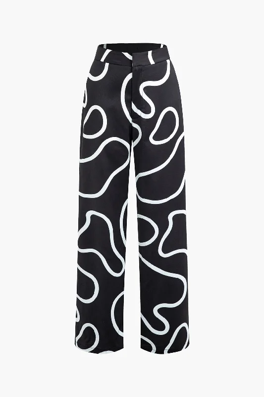 Line Print Straight Leg Pants