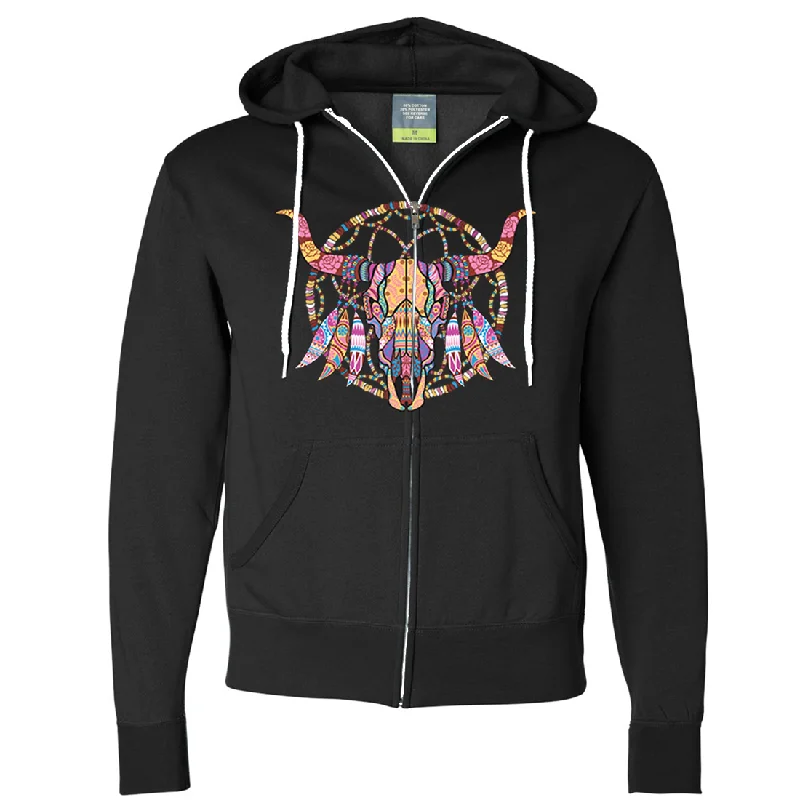 Cow Skull Mosaic Zip-Up Hoodie