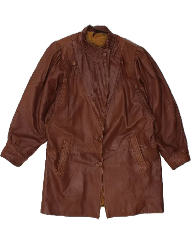 VINTAGE Womens Leather Jacket EU 50 3XL Brown Leather