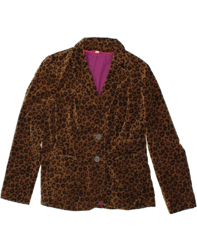 BODEN Womens 2 Button Blazer Jacket UK 14 Large Brown Animal Print Cotton