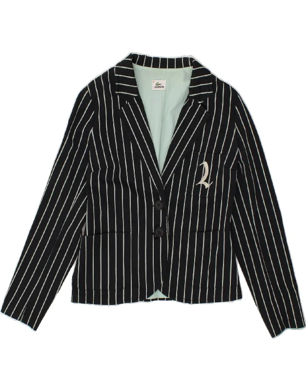 LACOSTE Womens 2 Button Blazer Jacket Size 40 Medium Black Striped Cotton