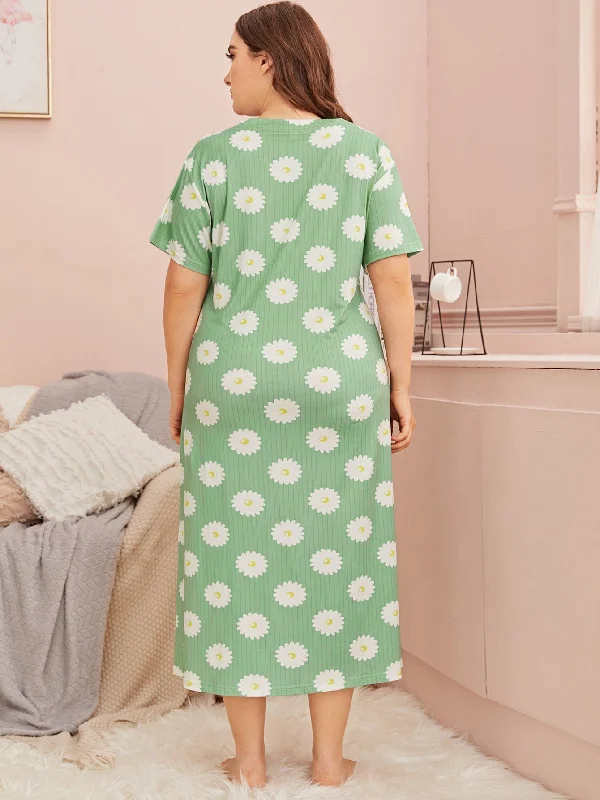 Plus Green Floral Print Night Dress