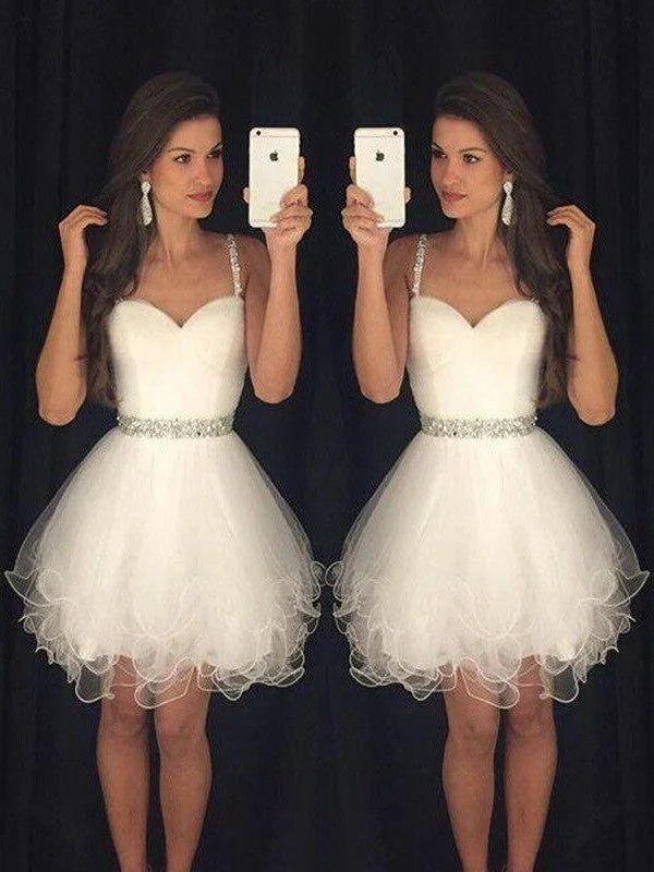 A-Line/Princess Sleeveless Sweetheart Beading Tulle Short/Mini Dresses