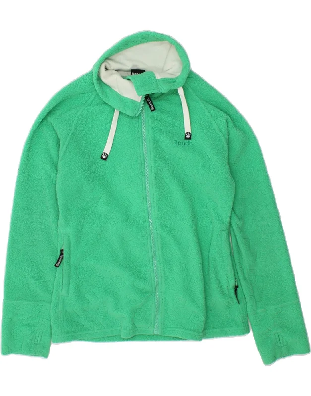 BENCH Womens Graphic Fleece Jacket UK 14 Large Green Polyester