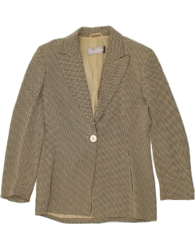 MAX MARA Womens 1 Button Blazer Jacket UK 8 Small Beige Chevron Acrylic