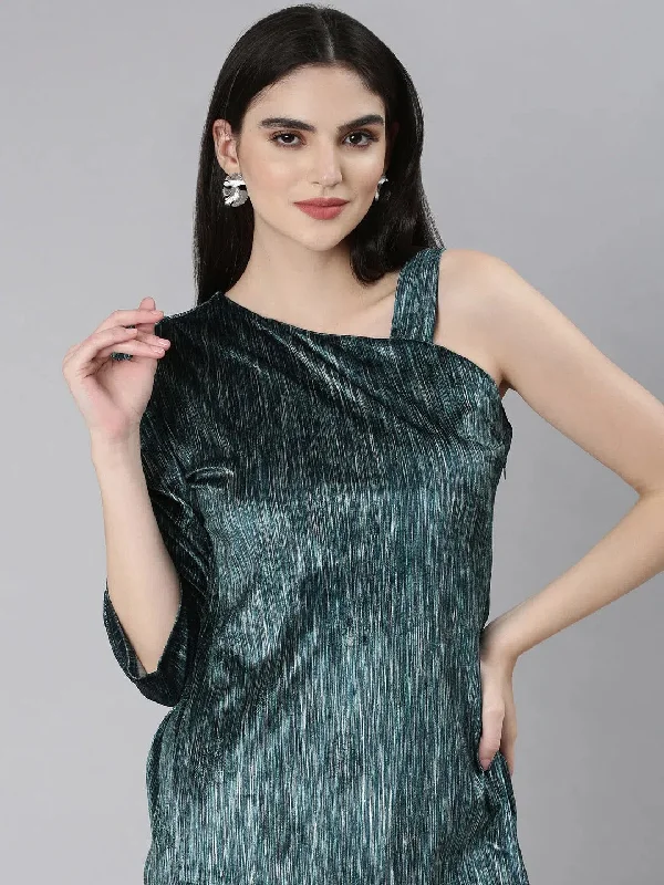 Women Teal Striped Bodycon Dress-8I-10019-Teal