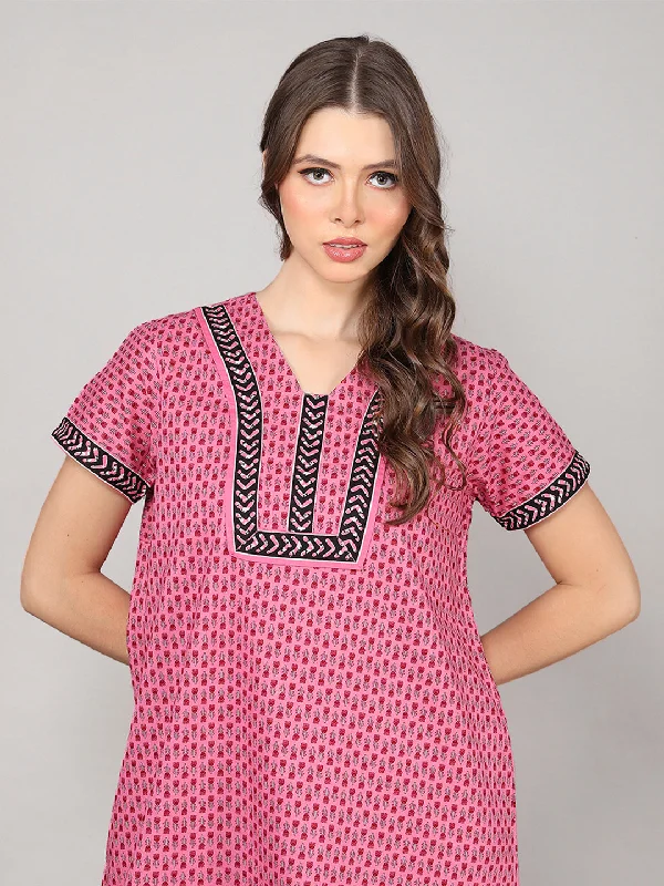 100% Cotton Nighty with Side Pocket | Printed