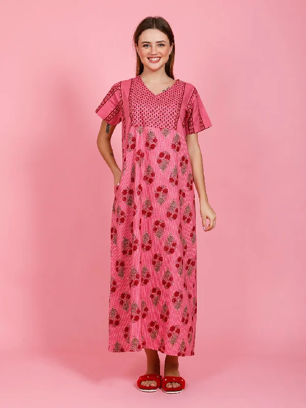 100% Cotton Nighty with Side Pocket | Printed