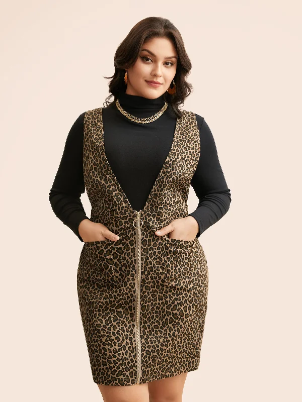 Leopard Print O Ring Zipper Dress