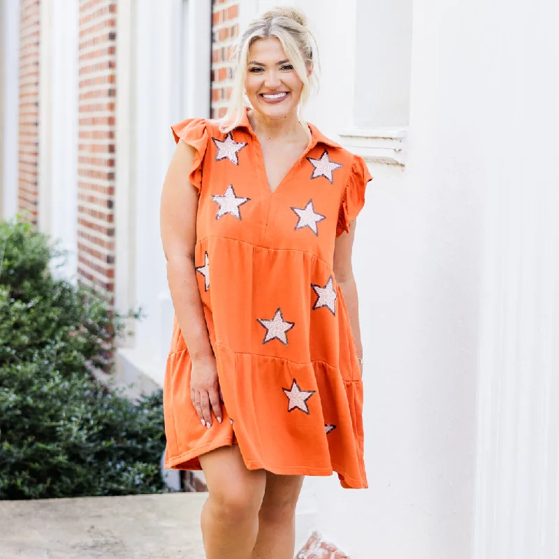 Oh My Stars Dress, Burnt Orange