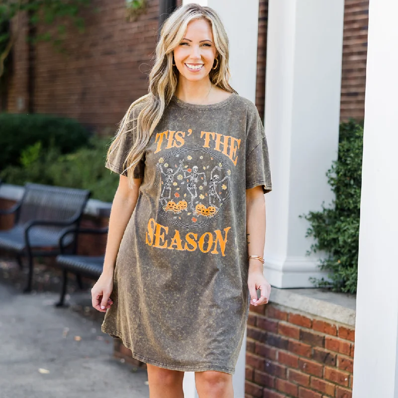 Tis' The Season T-shirt Dress, Charcoal