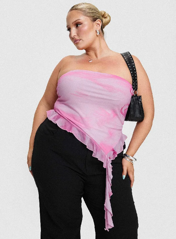 Travessa Asymmetric Tube Top Pink Curve