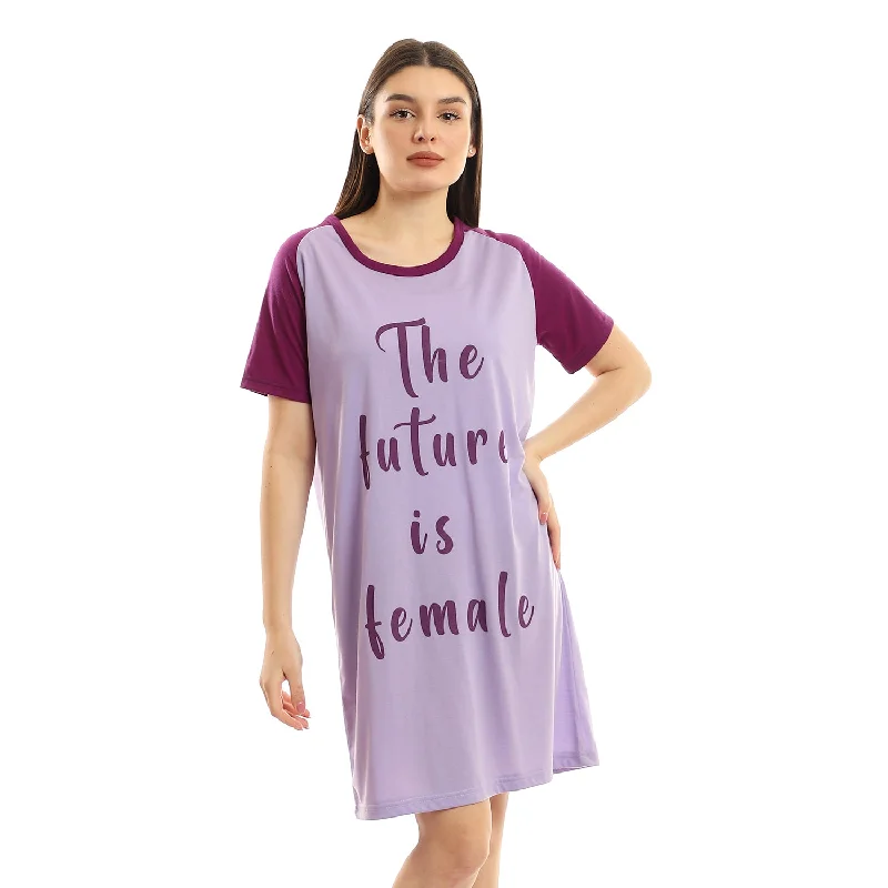 Bi Tone Short Sleeves Printed Short Sleepshirt - Kady