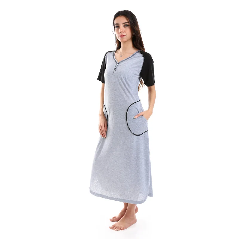 Short Sleeves Sleepshirt With Front Pockets - Kady