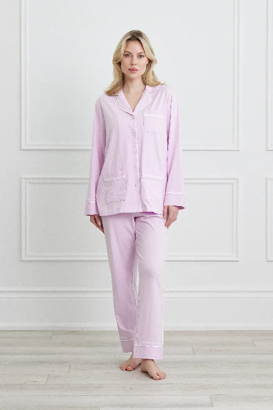 KIP Luxe Stretch Cotton Pajama Set in Lavender